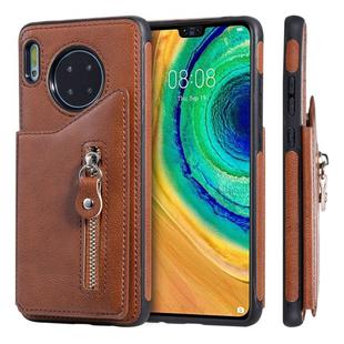 For Huawei Mate 30 Solid Color Double - Button Zipper Shockproof Protective Case(Brown)