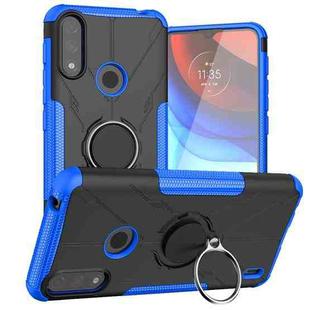 For Motorola Moto E7 Power Armor Bear Shockproof PC + TPU Protective Case with Ring Holder(Blue)