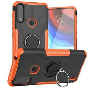 For Motorola Moto E7 Power Armor Bear Shockproof PC + TPU Protective Case with Ring Holder(Orange)