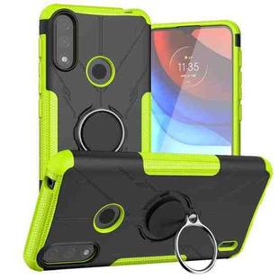 For Motorola Moto E7 Power Armor Bear Shockproof PC + TPU Protective Case with Ring Holder(Green)