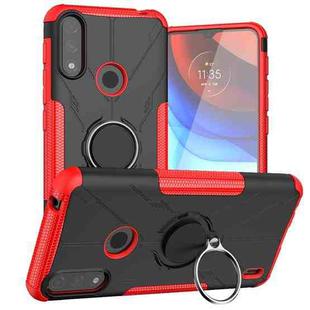 For Motorola Moto E7 Power Armor Bear Shockproof PC + TPU Protective Case with Ring Holder(Red)