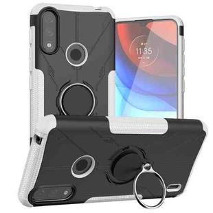 For Motorola Moto E7 Power Armor Bear Shockproof PC + TPU Protective Case with Ring Holder(White)