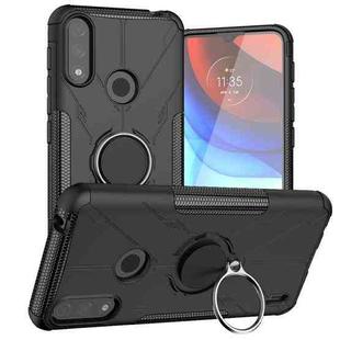 For Motorola Moto E7 Power Armor Bear Shockproof PC + TPU Protective Case with Ring Holder(Black)