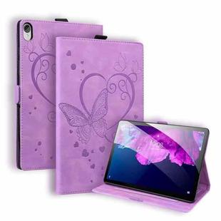 For Lenovo Tab P11 TB-J606F Love Butterfly Pattern Horizontal Flip Leather Case with Holder(Purple)