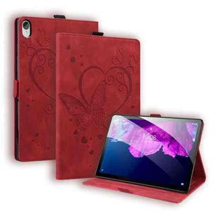 For Lenovo Tab P11 TB-J606F Love Butterfly Pattern Horizontal Flip Leather Case with Holder(Red)