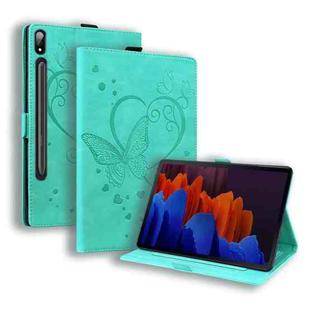 For Samsung Galaxy Tab S8 / Galaxy Tab S7 T870 SM-T875 SM-T876B Love Butterfly Pattern Horizontal Flip Leather Case with Holder(Green)