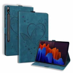 For Samsung Galaxy Tab S8 / Galaxy Tab S7 T870 SM-T875 SM-T876B Love Butterfly Pattern Horizontal Flip Leather Case with Holder(Blue)