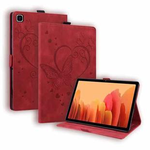 For Samsung Galaxy Tab A7 10.4 (2020) SM-T500 SM-T505 Love Butterfly Pattern Horizontal Flip Leather Case with Holder(Red)