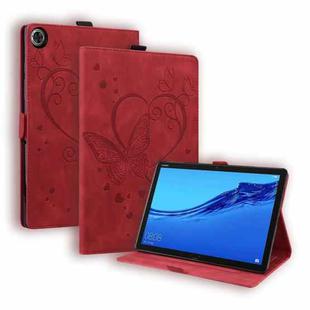 For Huawei MediaPad C5 / M5 10.1 Love Butterfly Pattern Horizontal Flip Leather Case with Holder(Red)