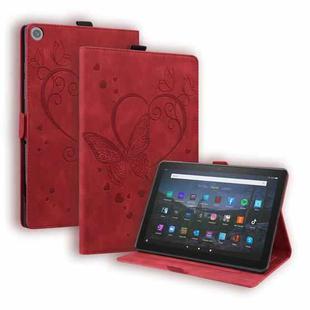 For Amazon Fire HD 8 (2015/2016/2017/2018) Love Butterfly Pattern Horizontal Flip Leather Case with Holder & Sleep / Wake-up Function(Red)