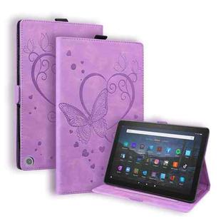 For Amazon Fire HD 8 (2020) Love Butterfly Pattern Horizontal Flip Leather Case with Holder & Sleep / Wake-up Function(Purple)