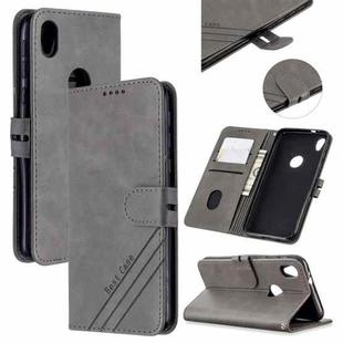 For Motorola Moto E6 Stitching Style 2-Color Cow Texture Horizontal Flip PU Leather Case with Holder & Card Slot & Lanyard(Gray)