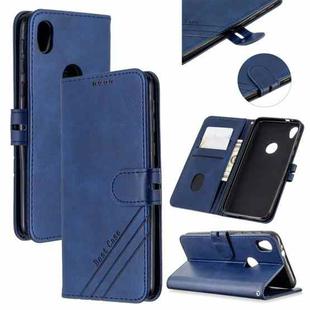 For Motorola Moto E6 Stitching Style 2-Color Cow Texture Horizontal Flip PU Leather Case with Holder & Card Slot & Lanyard(Blue)