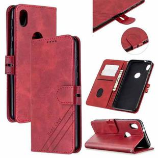 For Motorola Moto E6 Stitching Style 2-Color Cow Texture Horizontal Flip PU Leather Case with Holder & Card Slot & Lanyard(Red)