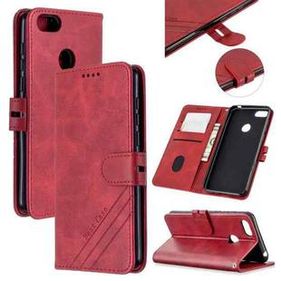 For Motorola Moto E6 Play Stitching Style 2-Color Cow Texture Horizontal Flip PU Leather Case with Holder & Card Slot & Lanyard(Red)