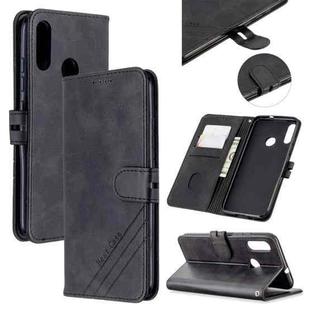 For Motorola Moto E6 Plus Stitching Style 2-Color Cow Texture Horizontal Flip PU Leather Case with Holder & Card Slot & Lanyard(Black)