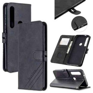 For Motorola Moto G8 Play Stitching Style 2-Color Cow Texture Horizontal Flip PU Leather Case with Holder & Card Slot & Lanyard(Black)