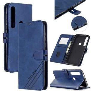 For Motorola Moto G8 Play Stitching Style 2-Color Cow Texture Horizontal Flip PU Leather Case with Holder & Card Slot & Lanyard(Blue)