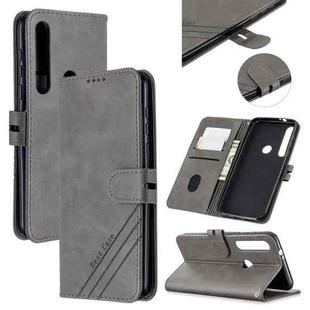 For Motorola Moto G8 Plus Stitching Style 2-Color Cow Texture Horizontal Flip PU Leather Case with Holder & Card Slot & Lanyard(Gray)