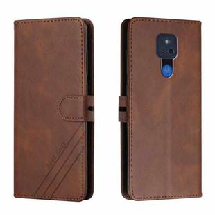 For Motorola Moto G Play 2021 Stitching Style 2-Color Cow Texture Horizontal Flip PU Leather Case with Holder & Card Slot & Lanyard(Brown)