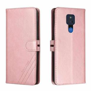 For Motorola Moto G Play 2021 Stitching Style 2-Color Cow Texture Horizontal Flip PU Leather Case with Holder & Card Slot & Lanyard(Rose Gold)