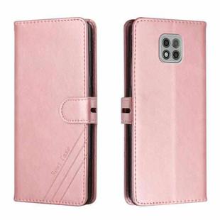 For Motorola Moto G Power 2021 Stitching Style 2-Color Cow Texture Horizontal Flip PU Leather Case with Holder & Card Slot & Lanyard(Rose Gold)