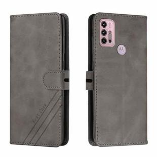 For Motorola Moto G10 / G30 Stitching Style 2-Color Cow Texture Horizontal Flip PU Leather Case with Holder & Card Slot & Lanyard(Gray)