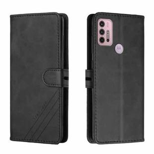 For Motorola Moto G10 / G30 Stitching Style 2-Color Cow Texture Horizontal Flip PU Leather Case with Holder & Card Slot & Lanyard(Black)