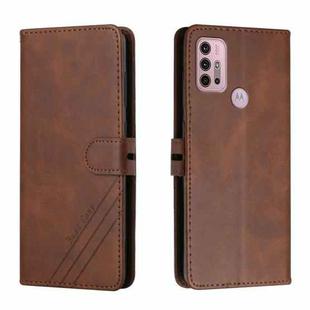 For Motorola Moto G10 / G30 Stitching Style 2-Color Cow Texture Horizontal Flip PU Leather Case with Holder & Card Slot & Lanyard(Brown)