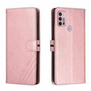 For Motorola Moto G10 / G30 Stitching Style 2-Color Cow Texture Horizontal Flip PU Leather Case with Holder & Card Slot & Lanyard(Rose Gold)