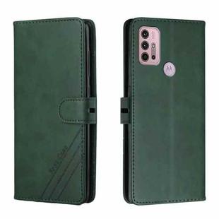 For Motorola Moto G10 / G30 Stitching Style 2-Color Cow Texture Horizontal Flip PU Leather Case with Holder & Card Slot & Lanyard(Green)