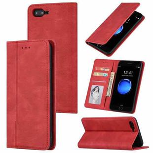 Skin Feel Pressure Line Magnetic Horizontal Flip Leather Case with Holder & Card Slot & Wallet & Photo Frame For iPhone 7 / 8 / SE(2020)(Red)