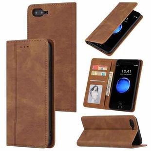 Skin Feel Pressure Line Magnetic Horizontal Flip Leather Case with Holder & Card Slot & Wallet & Photo Frame For iPhone 7 Plus / 8 Plus(Brown)