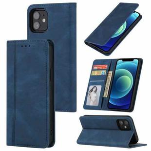 For iPhone 11 Pro Skin Feel Pressure Line Magnetic Horizontal Flip Leather Case with Holder & Card Slot & Wallet & Photo Frame (Blue)