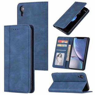 For iPhone X / XS Skin Feel Pressure Line Magnetic Horizontal Flip Leather Case with Holder & Card Slot & Wallet & Photo Frame(Blue)