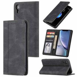 For iPhone XR Skin Feel Pressure Line Magnetic Horizontal Flip Leather Case with Holder & Card Slot & Wallet & Photo Frame(Black)