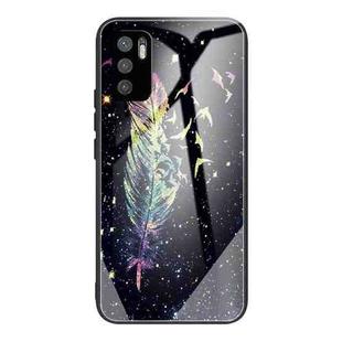 For Xiaomi Redmi Note 10 5G Colorful Painted Glass Shockproof Protective Case(Feather)
