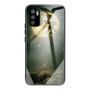 For Xiaomi Redmi Note 10 5G Colorful Painted Glass Shockproof Protective Case(Moon)