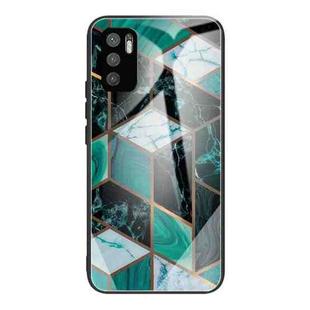 For Xiaomi Redmi Note 10 5G Abstract Marble Pattern Glass Protective Case(Rhombus Dark Green)