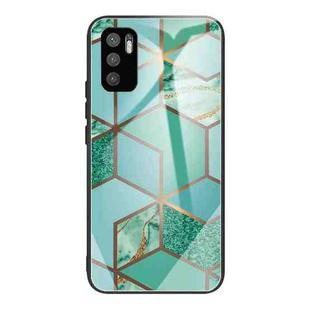 For Xiaomi Redmi Note 10 5G Abstract Marble Pattern Glass Protective Case(Rhombus Green)