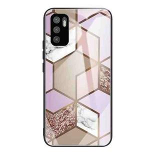 For Xiaomi Redmi Note 10 5G Abstract Marble Pattern Glass Protective Case(Rhombus Orange Purple)