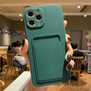 For iPhone 12 Imitation Liquid Silicone Straight Edge Shockproof Full Coverage Case with Card Slot(Deep Green)