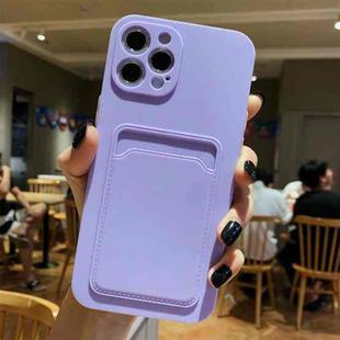 For iPhone 12 Pro Max Imitation Liquid Silicone Straight Edge Shockproof Full Coverage Case with Card Slot(Purple)