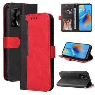 For OPPO A74 4G / F19 4G Business Stitching-Color Horizontal Flip PU Leather Case with Holder & Card Slots & Photo Frame & Lanyard(Red)