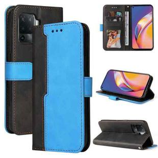 For OPPO A94 4G/F19 Pro/Reno5 F Business Stitching-Color Horizontal Flip PU Leather Case with Holder & Card Slots & Photo Frame & Lanyard(Blue)