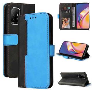 For OPPO A94 5G/F19 Pro+ 5G/Reno5 Z/A95 5G Business Stitching-Color Horizontal Flip PU Leather Case with Holder & Card Slots & Photo Frame & Lanyard(Blue)