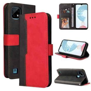 For OPPO Realme C21 / C20 Business Stitching-Color Horizontal Flip PU Leather Case with Holder & Card Slots & Photo Frame & Lanyard(Red)