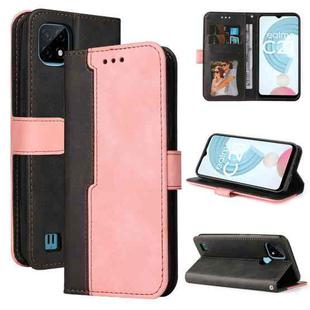 For OPPO Realme C21 / C20 Business Stitching-Color Horizontal Flip PU Leather Case with Holder & Card Slots & Photo Frame & Lanyard(Pink)