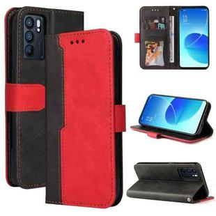 For OPPO Reno6 5G Business Stitching-Color Horizontal Flip PU Leather Case with Holder & Card Slots & Photo Frame & Lanyard(Red)