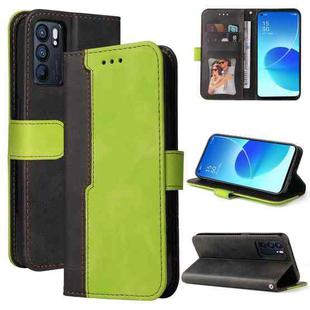 For OPPO Reno6 5G Business Stitching-Color Horizontal Flip PU Leather Case with Holder & Card Slots & Photo Frame & Lanyard(Green)